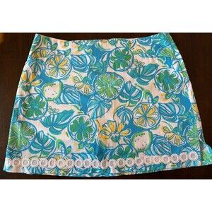 LILLY PULITZER Marigold Blue Green Yellow Print Cotton Mini Skirt Skort Size 12
